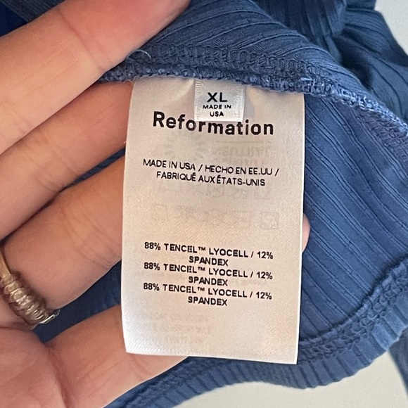 REFORMATION Elin Knit Top Dusk Blue Ribbed Long Sleeve Top Button Down Collar XL - Picture 2 of 8